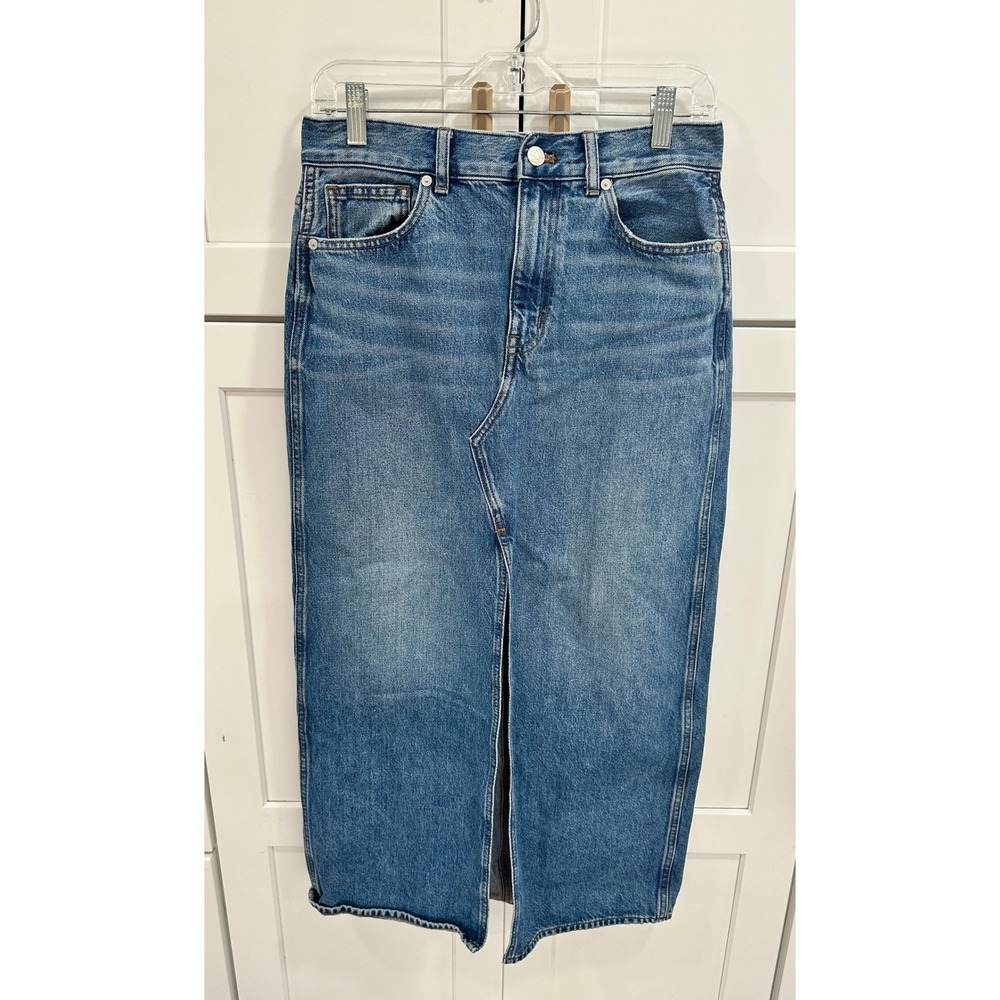 Madewell Denim Jean Midi Skirt with Slit Blue Size 26‎
